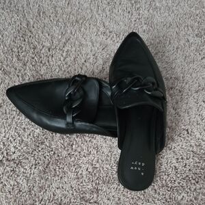 a new day Black Pointed Slip-On Mules with Chain Accent